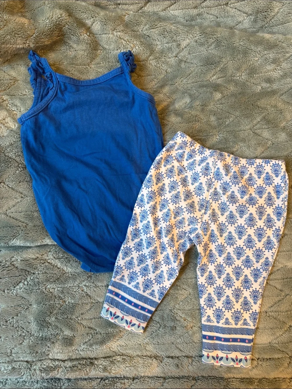 Carter's Royal Blue Tank Bodysuit with White and Blue Patterned Leggings